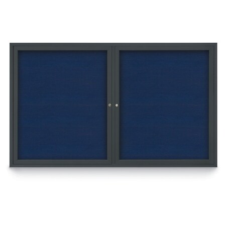 United Visual Products 96"x48" 2-Door Enclosed Outdoor Letterboard, Blue Felt/Black UV1162DDD9648-BLACK-BLUE